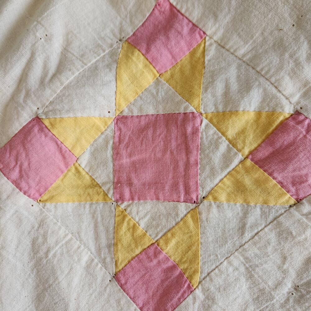 Vintage Quilt Top 1930s-40s STAR Feed Sack Cotton 78x59 Pastel Cream Depression